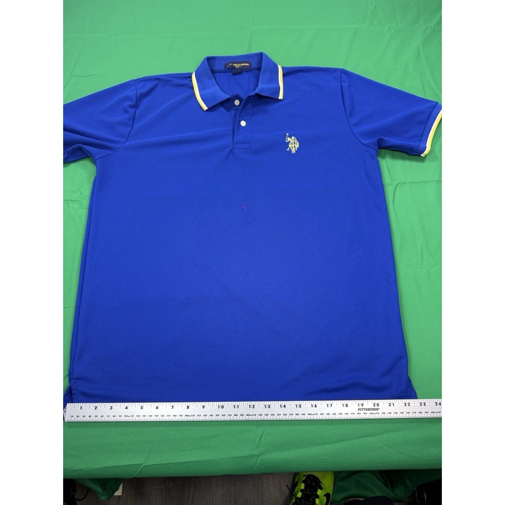 U.S. Polo Assn Golf Polo Shirt Mens Large Blue Yellow Performance Short Sleeve - Picture 5 of 10
